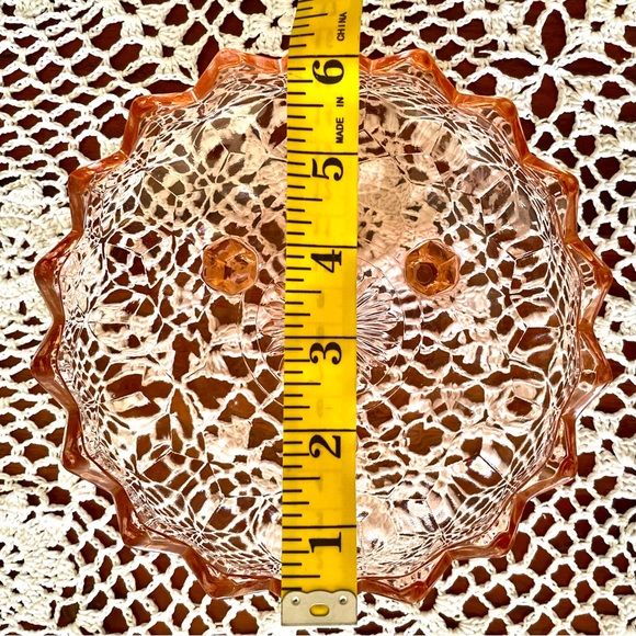 Whitehall Indiana Glass Footed Sawtooth Cubed Candy Dish, pink peach - Picture 6 of 8